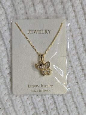Trunks Up Gold Lucky Elephant Charm Necklace With Gold Chain Gold Plated